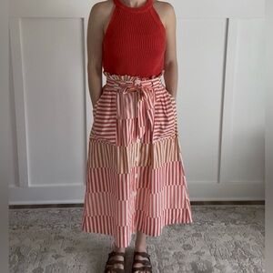 Who What Wear Striped Midi Skirt in Coral and Cream Size Small